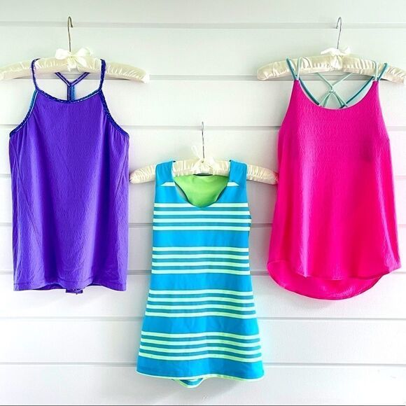 Ivivva Tank Top Lot Double Dutch & Twist Back With Built In Bras Like New 12 - Picture 1 of 10